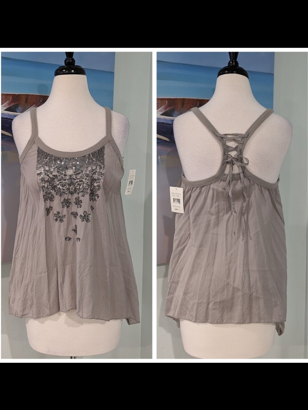 NWT Willow & Clay Gray Embellished Camisole